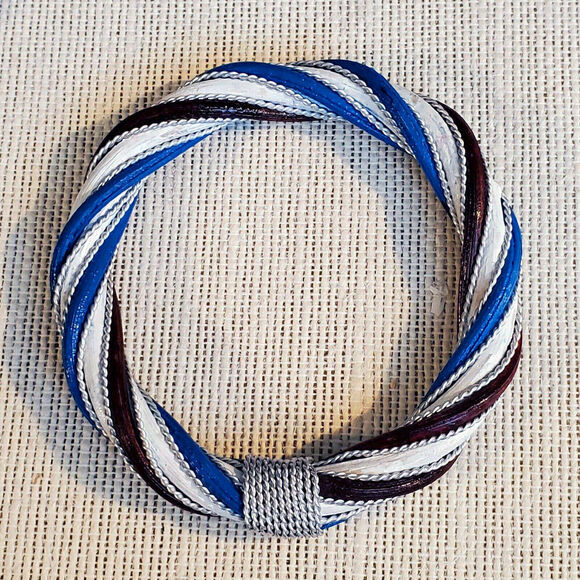 Hand Crafted Twisted Rattan Red Pink Bangle Bracelet Silver White Burgundy Blue - Picture 3 of 6